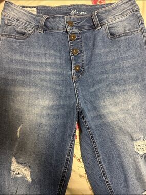Women’s Distressed Button-Fly Blue Jeans
